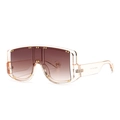Oversized retro shield sunglasses in transparent tea brown with gold rivet studs - Transparent Tea Frame Tea Gradient Lens