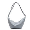Light grey crossbody dumpling bag with stitching details and adjustable shoulder strap - Blue