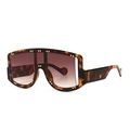 Oversize tortoiseshell mask sunglasses with gold rivet accents and brown gradient lenses - Leopard Frame Dark Brown Gradient Lens