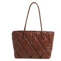 Brown quilted tote bag with large capacity rhombic pattern and slim shoulder straps - Brown