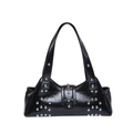 Black glossy patent leather underarm bag with silver studs and punk style design - Black