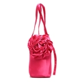Fuchsia satin vertical mobile phone bag with oversized handmade 3D rose decoration - Rose Red