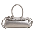 Stylish metallic silver baguette bag with adjustable buckle strap and thin handles - Silver