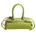 Bright grass green baguette bag with dual handles and silver eyelet buckle detail - Green