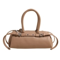 Beige faux leather baguette bag with silver buckles and rounded cylindrical body - Khaki