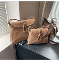 Detailed comparison of large and small camel leather handbags with woven knots and U-buckles - Large / Khaki