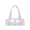 Sac à main blanc brillant en similicuir avec des rivets métalliques argentés - Blanc Cassé