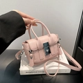 Pink leather mini crossbody bag with silver buckles and dual vertical zippers - 11*15.5*5cm / Pink