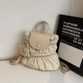 Zaino a pieghe beige chic per donna con mini pochette coordinata e fibbia decorativa tonda - Beige