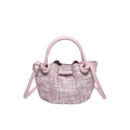 Borsa a secchiello in tweed rosa con manici tondi in pelle e tracolla regolabile - Rosa Chiaro