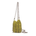 Handmade olive green sequin mini crossbody bag with silver chain and scale texture - Yellow