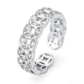 Adjustable silver coin ring with sparkling marquise-cut zircons in a minimalist style - Adjustable Open / White Gold
