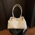 Grand sac cabas en cuir ciré blanc crème avec design plissé et fines anses - Sans Pendentif / Blanc
