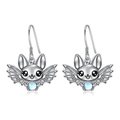 Süße Fledermaus-Ohrringe aus S925-Silber mit hellblauem Mondstein für Halloween-Stil - Weißgold