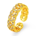 Adjustable gold coin ring with marquise-cut zircons in a minimalist luxury design - Adjustable Open / Gold