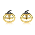 Halloween-Kürbisohrstecker mit schwarzem Zauberhut und Zirkonia-Verzierung - Gold