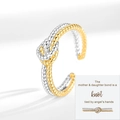 Adjustable two-tone knot ring with rope texture in gold and silver finish - Ring with Mother Daughter Card