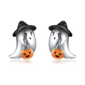 Halloween-Ohrstecker aus S925 Silber mit Geist und Kürbis im Vintage-Stil für Damen - Weißgold