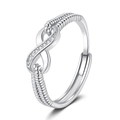 Anillo de plata infinito ajustable con cristales y banda de cuerda trenzada en blanco - Oro Blanco