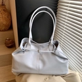 Sac fourre-tout bleu clair en cuir souple avec fines anses et boucle métallique - Sans Pendentif / Bleu