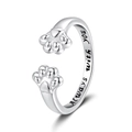 Bague ouverte patte de chat en argent ajustable avec gravure Always With You pour tous - Ouvert Réglable / Couleur Platine
