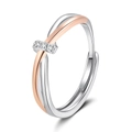 Polierter offener Ring in Silber und Roségold mit vier funkelnden Diamanten besetzt - Einstellbar Offen / Zweifarbiges Ring