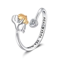 Anillo abierto plata S925 con circón de corazón y grabado Always With You para madre - Abierto Ajustable / Anillo bicolor