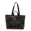 Glänzende schwarze Shopper-Tasche mit weißem TOTE BAG-Aufdruck und Kunstleder-Finish - 43.5*28*14cm / Schwarz