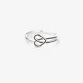 Modern double heart ring featuring black enamel and shimmering cubic zirconia stones - Adjustable Open / Ring