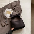 Sweet black nylon pillow bag with large bow design and silver metal chain strap - Black