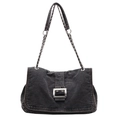 Bolso de hombro vaquero gris oscuro con hebilla plateada y correa de cadena elegante - Negro