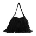 Elegante zwarte shopper met geplooid laagjesontwerp en gerimpelde handvatten - Zwart