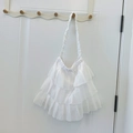 Zoete witte gelaagde ruches shopper met geplooide kanten schouderband voor dames - Wit