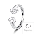 Anillo de plata huella de gato grabado con tarjeta conmemorativa para mascotas - Abierto Ajustable / Anillo Plateado Con Tarjeta