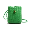 Vertical green woven leather mini bucket bag with elegant gold sphere metal clasp - Green