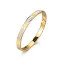 Macro shot of gold stainless steel clover bangle with double row pavé crystal inlay - Clover Design (32B-A-7)