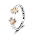 Anillo ajustable de pata de gato plateado con detalle dorado y grabado interior - Abierto Ajustable / Anillo bicolor