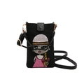Petit sac bandoulière noir en toile avec motif de fille en paillettes colorées - Fille au Chapeau Noir