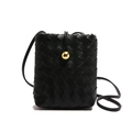 Minimalist black woven leather crossbody bag with elegant golden ball clasp closure - Black