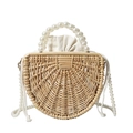 Borsa in bambù intrecciata a mano con manico in perle e fodera con coulisse da spiaggia - Stile con Tracolla di Perle
