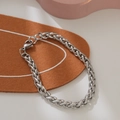 Silver vintage stainless steel wheat chain bracelet with secure lobster clasp for women - Braided Bracelet / 19cm6cm / Steel
