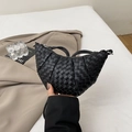 Handmade black woven crescent bag with Intrecciato texture and metal zipper finish - Black