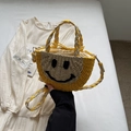 Borsa in paglia intrecciata gialla e beige con un simpatico motivo a faccina sorridente - Giallo senza ciondolo