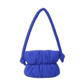 Royal blue quilted nylon bucket bag with a puffy texture and knotted shoulder strap - Blue