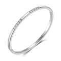 Detail view of silver stainless steel bangle with shell inlay and cubic zirconia stones - Steel Color Rhinestone (33-B-8)