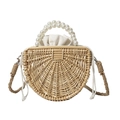 Borsa intrecciata in bambù fatta a mano a mezza luna con manico in perle e coulisse - Stile con Tracolla Intrecciata