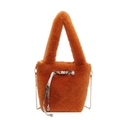 Orange plush bucket bag with silk scarf and gold chain strap in vibrant faux fur - Orange
