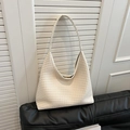 Chic cream white woven leather hobo bag with moon-shaped design and shoulder strap - White