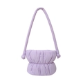 Quilted light purple cloud hobo bag with padded nylon texture and shoulder knot detail - Purple