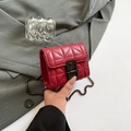 Dark red quilted mini chain bag with metallic clasp and rhombus pattern crossbody strap - Red